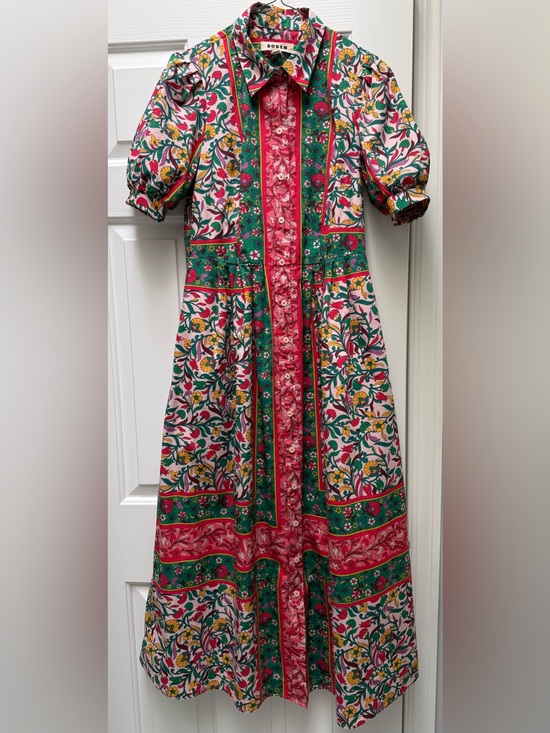 Boden Dresses & Skirts - Boden Alexa Maxi Shirt Dress 100% Cotton Pink and Green Floral Dress Size 6